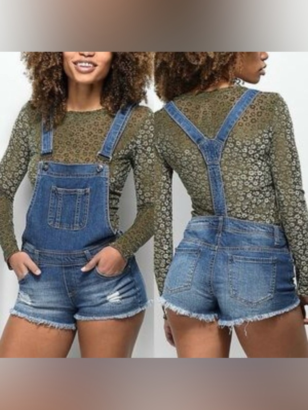 Denim Short Overalls in Blue - Women's Jeans
